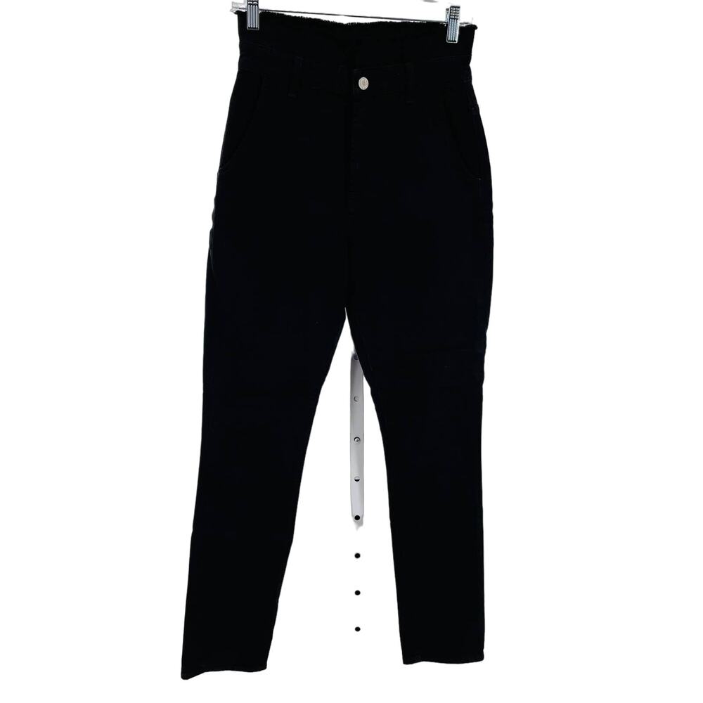 7 For All Mankind Black Denim High Raw Fringe Waist Tapered Leg Y2K Jeans 25